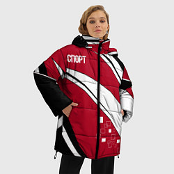 Куртка зимняя женская Красно черная абстракция на белом спорт, цвет: 3D-красный — фото 2
