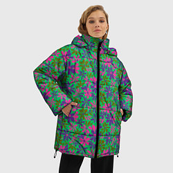 Куртка зимняя женская Яркий неоновый цветочный узор, цвет: 3D-светло-серый — фото 2