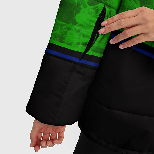 Женская зимняя куртка Синие, неоновые зеленые мраморные и черные полосы / 3D-Светло-серый – фото 5