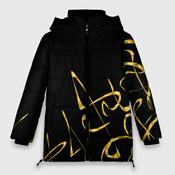 Куртка зимняя женская Золотая каллиграфия на черном фоне, цвет: 3D-светло-серый