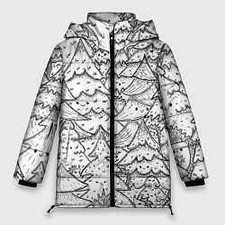 Куртка зимняя женская Раскраска ежи в еловом лесу, цвет: 3D-черный