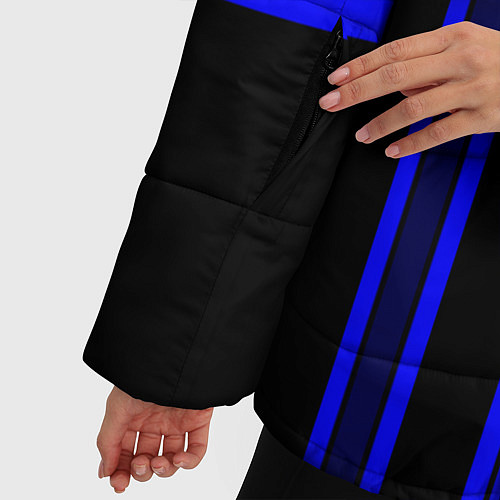 Женская зимняя куртка Черно синий полосатый узор / 3D-Красный – фото 5