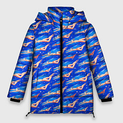 Куртка зимняя женская Плывущие девушки на синем, цвет: 3D-черный