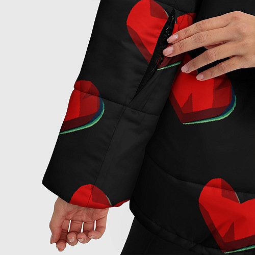 Женская зимняя куртка Красные сердца полигоны / 3D-Черный – фото 5