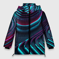 Куртка зимняя женская Закругление неоновых линий, цвет: 3D-черный
