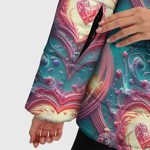 Женская зимняя куртка Паттерн пылающие сердца / 3D-Черный – фото 5