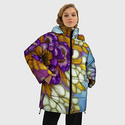 Куртка зимняя женская Фиалковый букет стеклянный узор, цвет: 3D-светло-серый — фото 2
