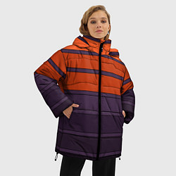 Куртка зимняя женская Полосатый фиолетово-оранжевый узор, цвет: 3D-светло-серый — фото 2