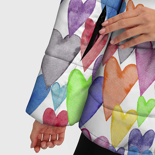 Женская зимняя куртка Разноцветные сердечки Калейдоскоп / 3D-Черный – фото 5