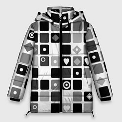 Куртка зимняя женская Черно-белый узор мозаика, цвет: 3D-светло-серый