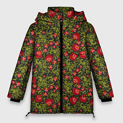 Куртка зимняя женская Русские цветочные узоры, цвет: 3D-черный