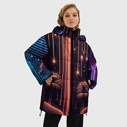 Куртка зимняя женская Неоновый тропический дождь, цвет: 3D-черный — фото 2