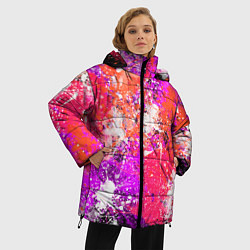Куртка зимняя женская Разбрызганная красная краска - темный фон, цвет: 3D-светло-серый — фото 2