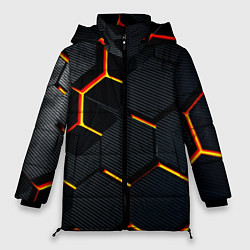 Куртка зимняя женская Плиты стиль соты киберпанк, цвет: 3D-красный