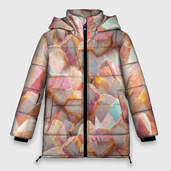 Куртка зимняя женская Текстура розового мрамора на камнях, цвет: 3D-светло-серый
