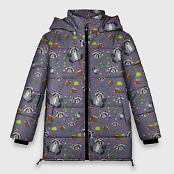 Куртка зимняя женская Енотики паттерн, цвет: 3D-красный