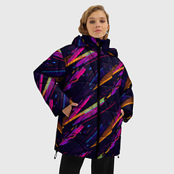 Куртка зимняя женская Глитч полосы, цвет: 3D-красный — фото 2