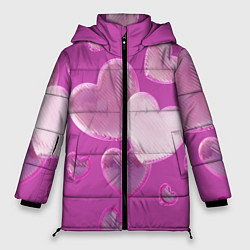 Куртка зимняя женская Сердца на розовов фоне, цвет: 3D-черный