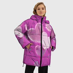 Куртка зимняя женская Сердца на розовов фоне, цвет: 3D-светло-серый — фото 2