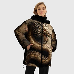 Куртка зимняя женская Китайский дракон с открытой пастью, цвет: 3D-черный — фото 2