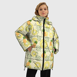 Куртка зимняя женская Узор из ананасов на желтом фоне, цвет: 3D-черный — фото 2