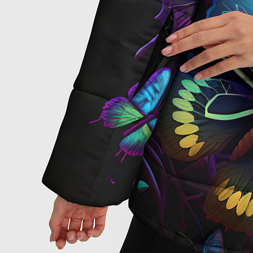 Женская зимняя куртка Разные неоновые бабочки / 3D-Черный – фото 5