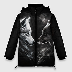 Куртка зимняя женская Пара волков - белый и черный, цвет: 3D-красный