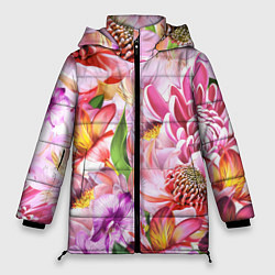 Куртка зимняя женская Цветочный рай, цвет: 3D-черный