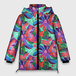 Куртка зимняя женская Цветочный паттерн арт, цвет: 3D-черный