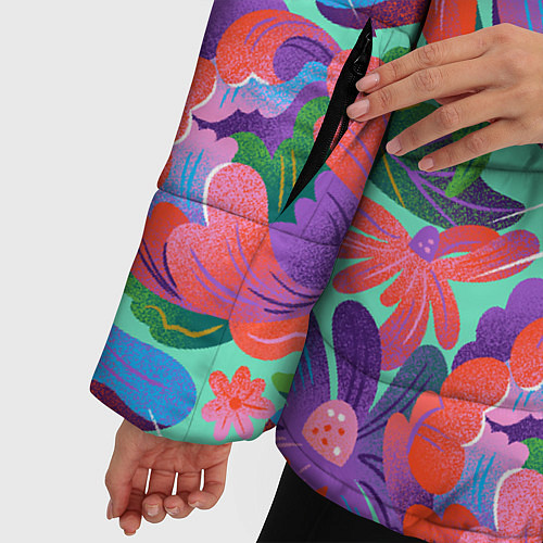 Женская зимняя куртка Цветочный паттерн арт / 3D-Черный – фото 5
