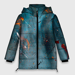Куртка зимняя женская Абстрактный синий туман, силуэты и краски, цвет: 3D-светло-серый