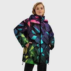 Куртка зимняя женская Неоновые абстрактные каменные плиты, цвет: 3D-светло-серый — фото 2