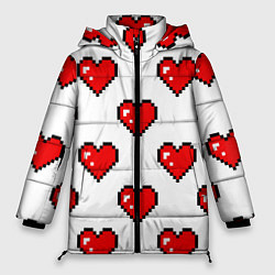 Куртка зимняя женская Сердца в стиле пиксель-арт, цвет: 3D-светло-серый