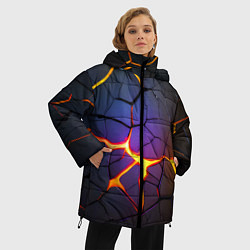 Куртка зимняя женская Неоновые трещины - лава, цвет: 3D-красный — фото 2