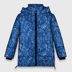 Куртка зимняя женская Женские лица на джинсовом синем, цвет: 3D-светло-серый