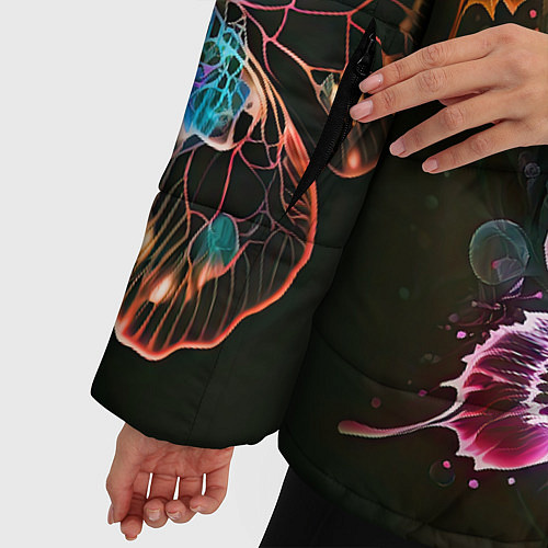 Женская зимняя куртка Неоновые дикие бабочки / 3D-Черный – фото 5