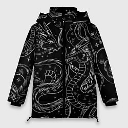 Куртка зимняя женская Дракон - унесенные призраками: тату на черном, цвет: 3D-светло-серый