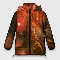 Куртка зимняя женская Абстрактный красный туман и краски, цвет: 3D-красный