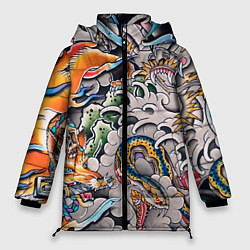Куртка зимняя женская Иредзуми: дракон и лис, цвет: 3D-светло-серый