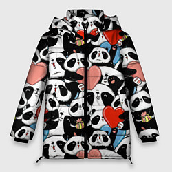 Куртка зимняя женская Панды с сердечками, цвет: 3D-красный