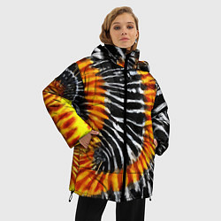 Куртка зимняя женская Tie dye - тай дай в черно белую полоску, цвет: 3D-светло-серый — фото 2