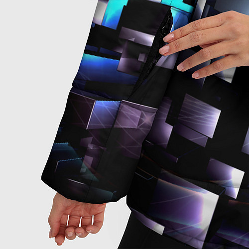 Женская зимняя куртка Неоновые кубы абстракция / 3D-Красный – фото 5