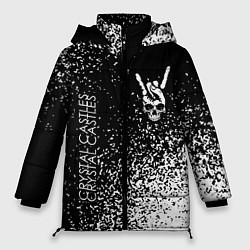 Куртка зимняя женская Crystal Castles и рок символ на темном фоне, цвет: 3D-черный
