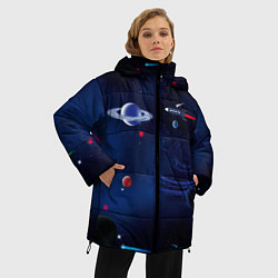 Куртка зимняя женская Космос, планеты, ракета, цвет: 3D-черный — фото 2