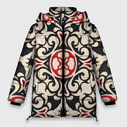 Куртка зимняя женская Паттерн из чёрных и красных символов, цвет: 3D-светло-серый