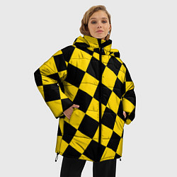 Куртка зимняя женская Черно-желтая крупная клетка, цвет: 3D-красный — фото 2