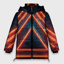 Куртка зимняя женская Треугольные неоновые линии, цвет: 3D-красный