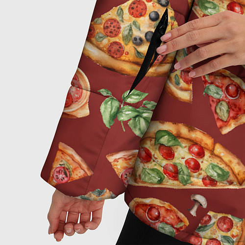 Женская зимняя куртка Кусочки пиццы ассорти - акварельный паттерн / 3D-Черный – фото 5