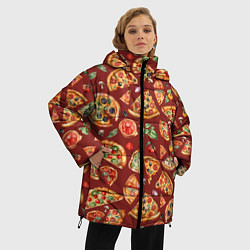 Куртка зимняя женская Кусочки пиццы ассорти - акварельный паттерн, цвет: 3D-светло-серый — фото 2