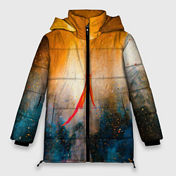 Куртка зимняя женская Оранжево-синий туман и краски, цвет: 3D-красный